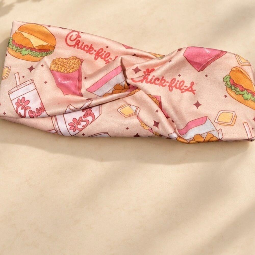Chick-fil-A Logo Twist Knot Headband Pink Foodie Print Hair Accessory
